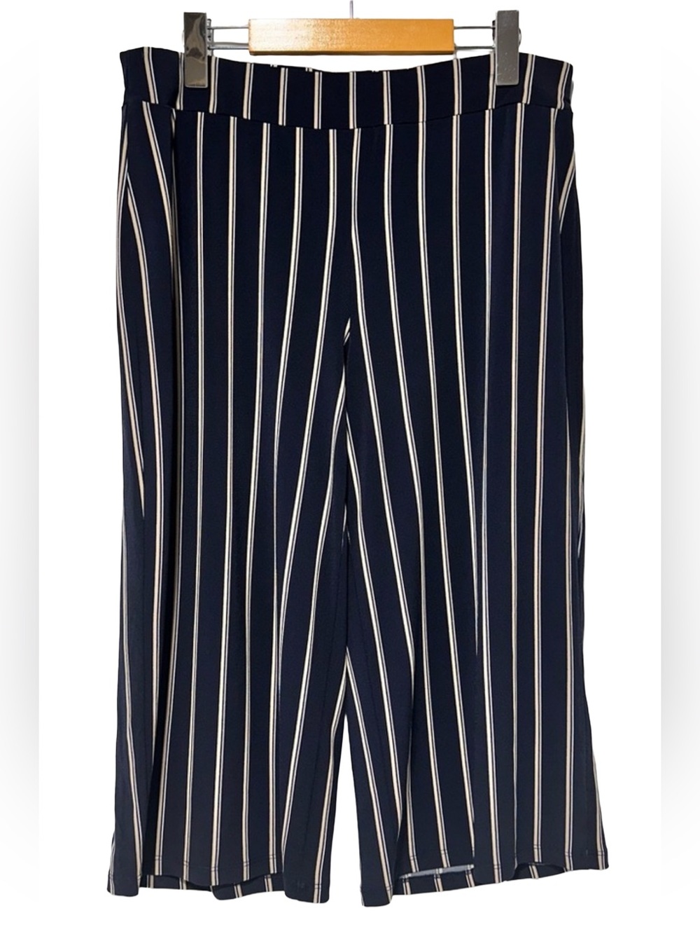 LAURA PETITES Navy Pinstripe Cropped Capri Pants Office Minimalist
